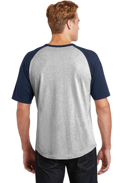 Custom Embroidered Sport-Tek Short Sleeve Colorblock Raglan Jersey. T201,Heather Grey/ Navy