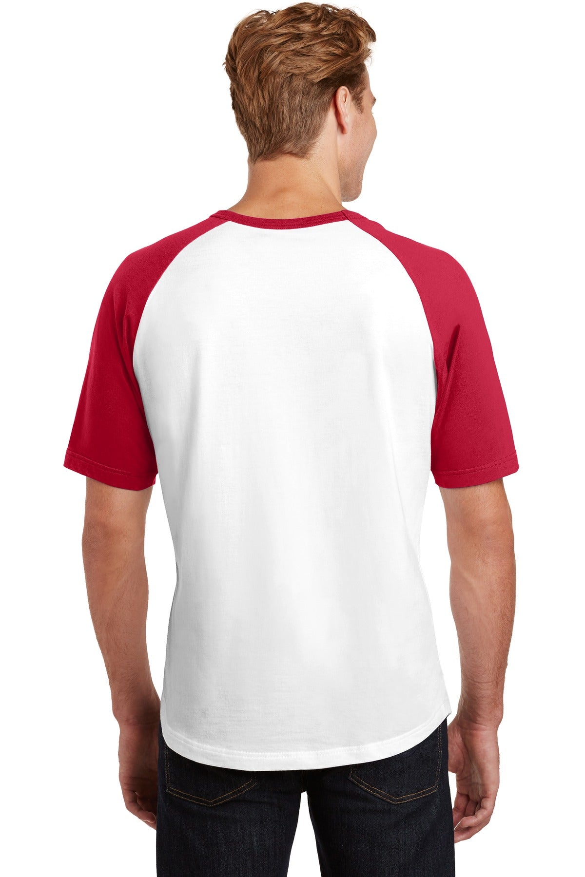 Custom Embroidered Sport-Tek Short Sleeve Colorblock Raglan Jersey. T201,White/ Red