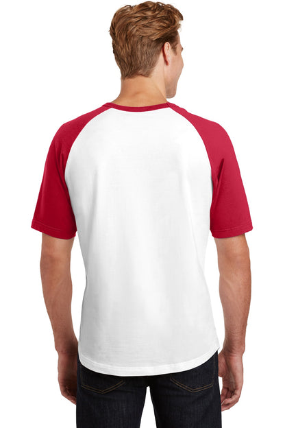 Custom Embroidered Sport-Tek Short Sleeve Colorblock Raglan Jersey. T201,White/ Red