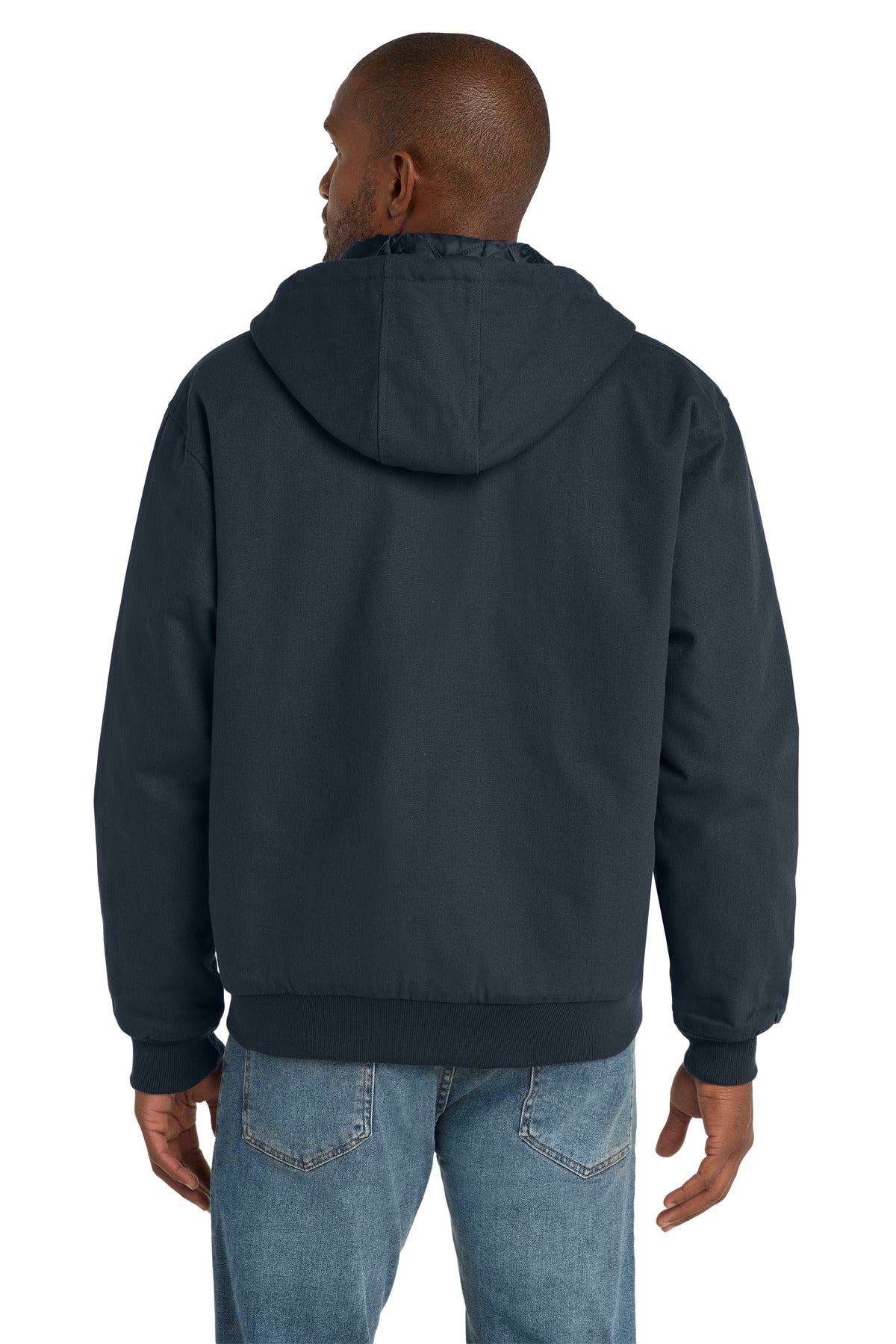 Custom Embroidered CornerStone Tall Duck Cloth Hooded Work Jacket. TLJ763H,Navy