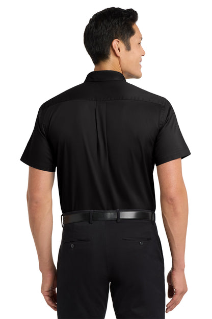 Custom Embroidered Port Authority Tall Short Sleeve Easy Care Shirt. TLS508,Black/ Light Stone