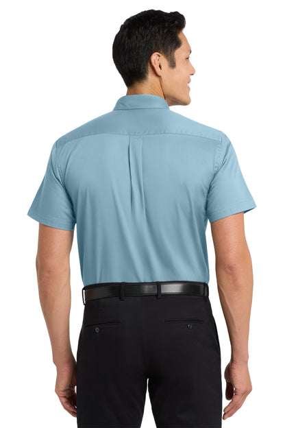 Custom Embroidered Port Authority Tall Short Sleeve Easy Care Shirt. TLS508,Light Blue/ Light Stone