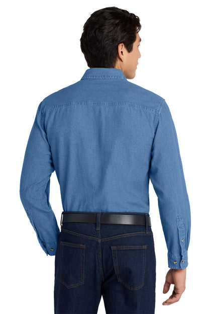 Custom Embroidered Port Authority Tall Long Sleeve Denim Shirt. TLS600,Faded Blue