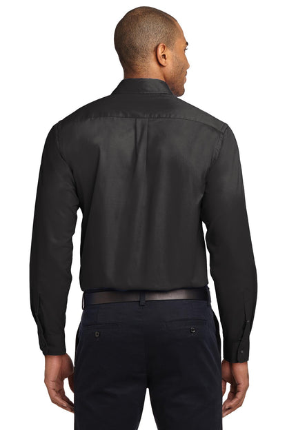 Custom Embroidered Port Authority Tall Long Sleeve Easy Care Shirt.  TLS608,Black/ Light Stone