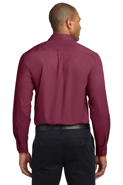 Custom Embroidered Port Authority Tall Long Sleeve Easy Care Shirt.  TLS608,Burgundy/ Light Stone