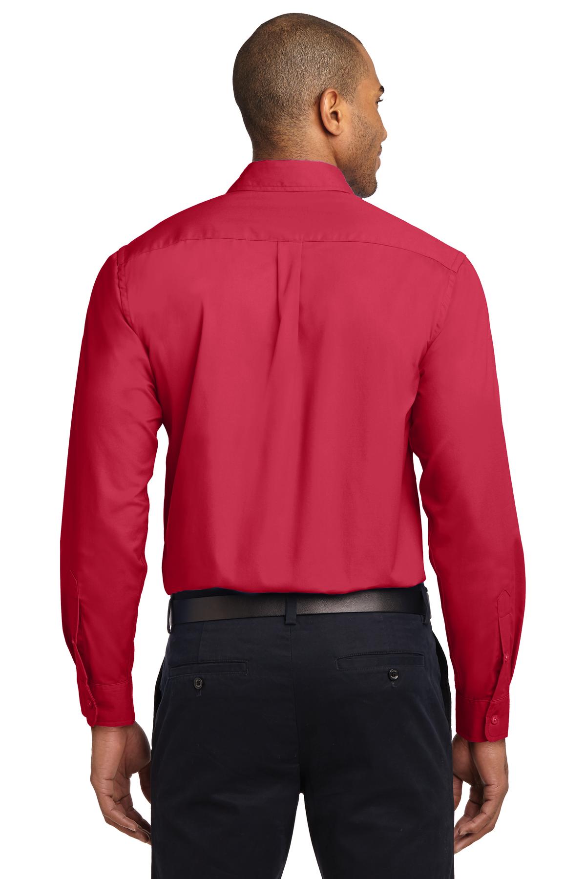 Custom Embroidered Port Authority Tall Long Sleeve Easy Care Shirt.  TLS608,Red/ Light Stone