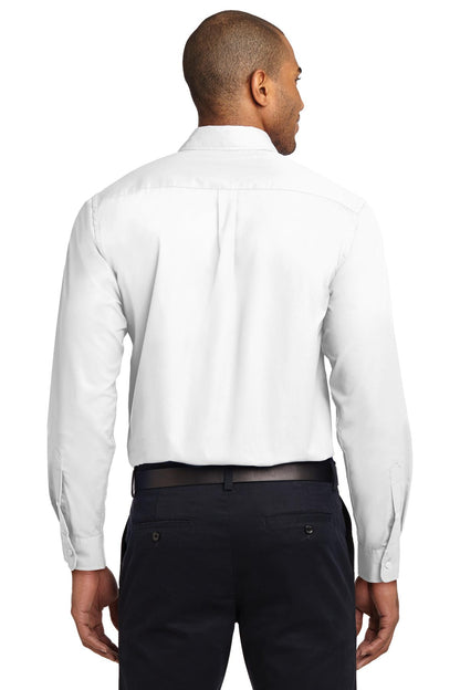 Custom Embroidered Port Authority Tall Long Sleeve Easy Care Shirt.  TLS608,White/ Light Stone