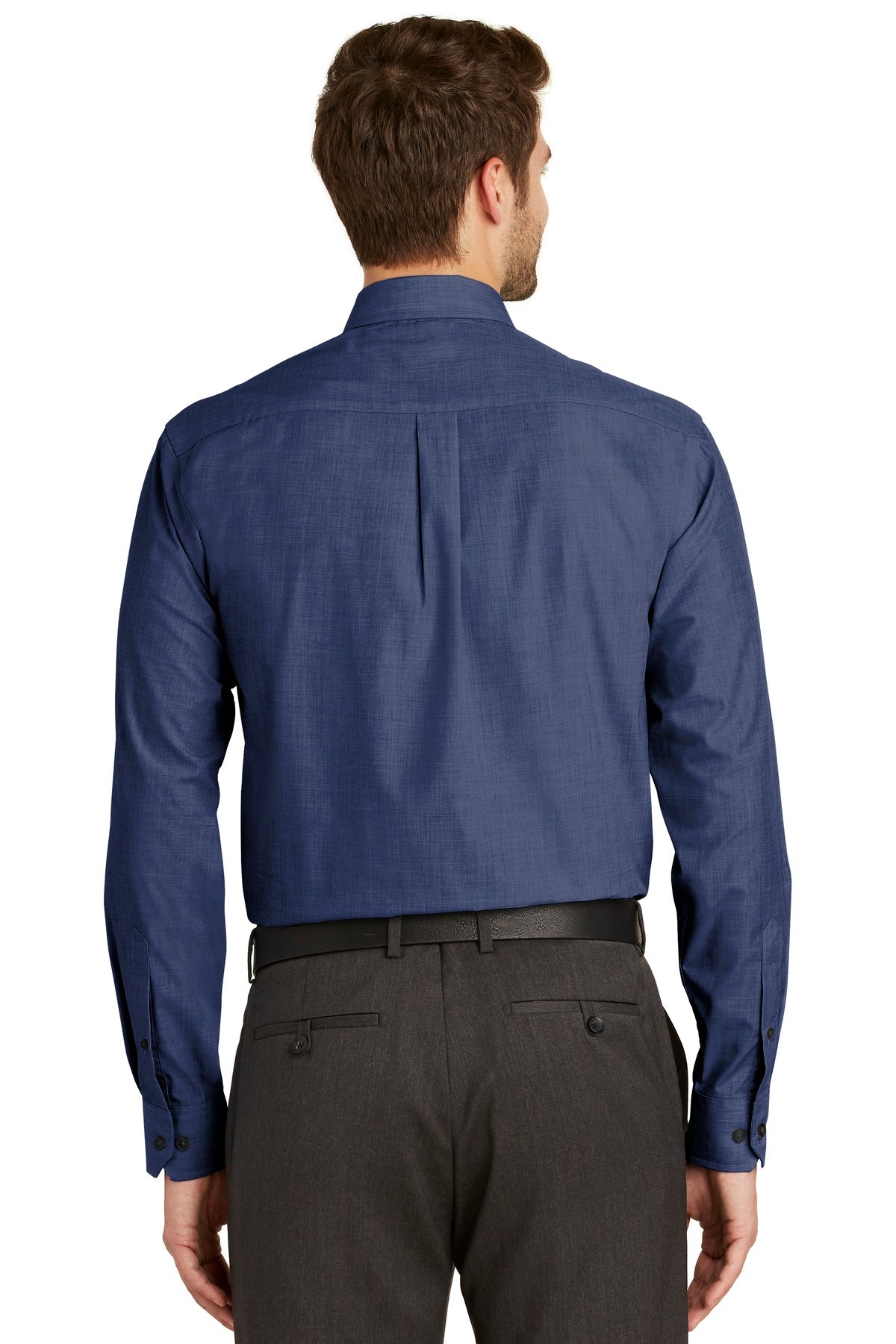Custom Embroidered Port Authority Tall Crosshatch Easy Care Shirt. TLS640,Deep Blue