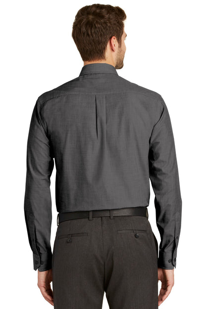 Custom Embroidered Port Authority Tall Crosshatch Easy Care Shirt. TLS640,Soft Black