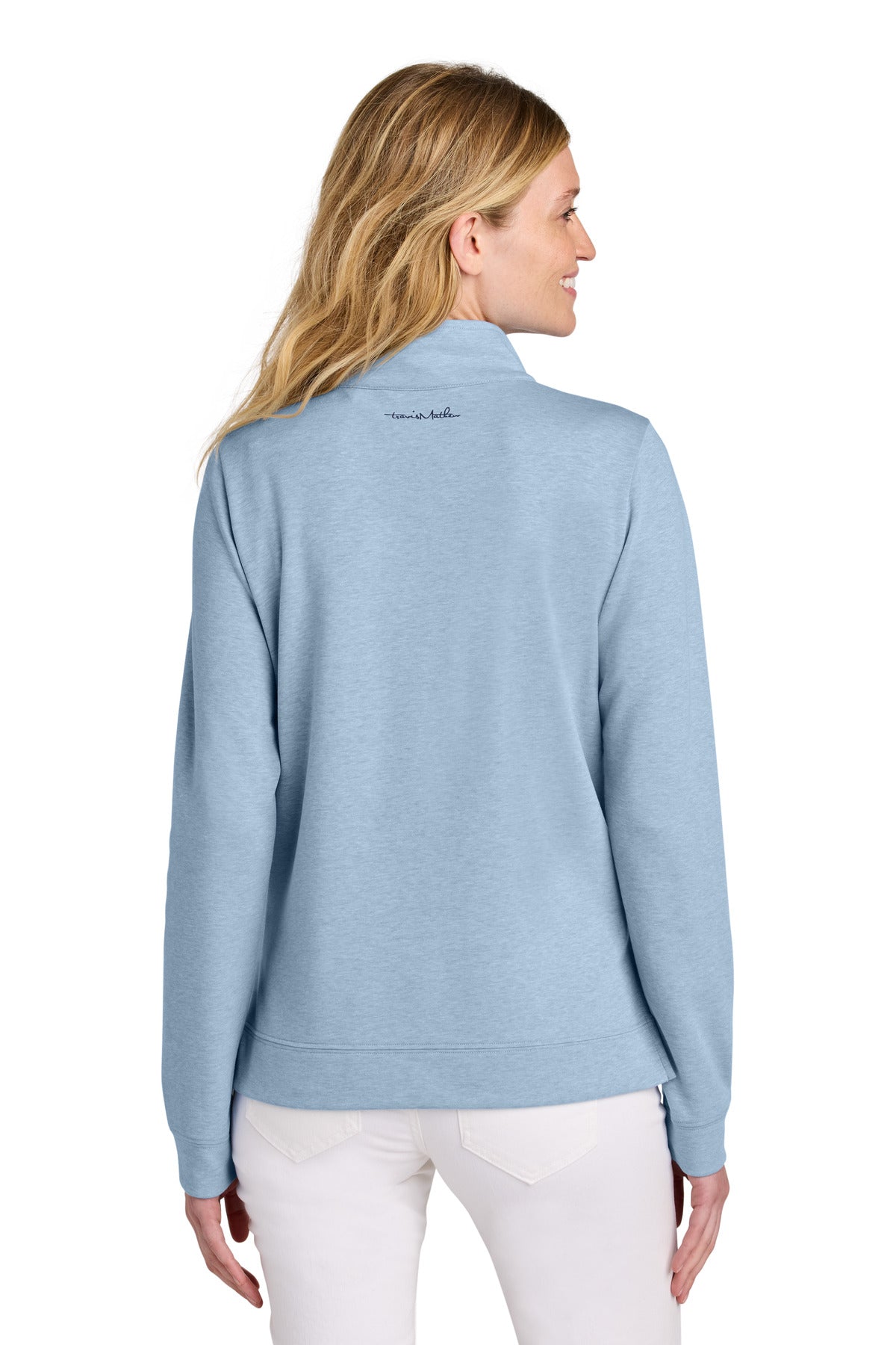 Custom Embroidered TravisMathew Women's Coveside 1/2-Zip TM1LD007,Light Blue Heather