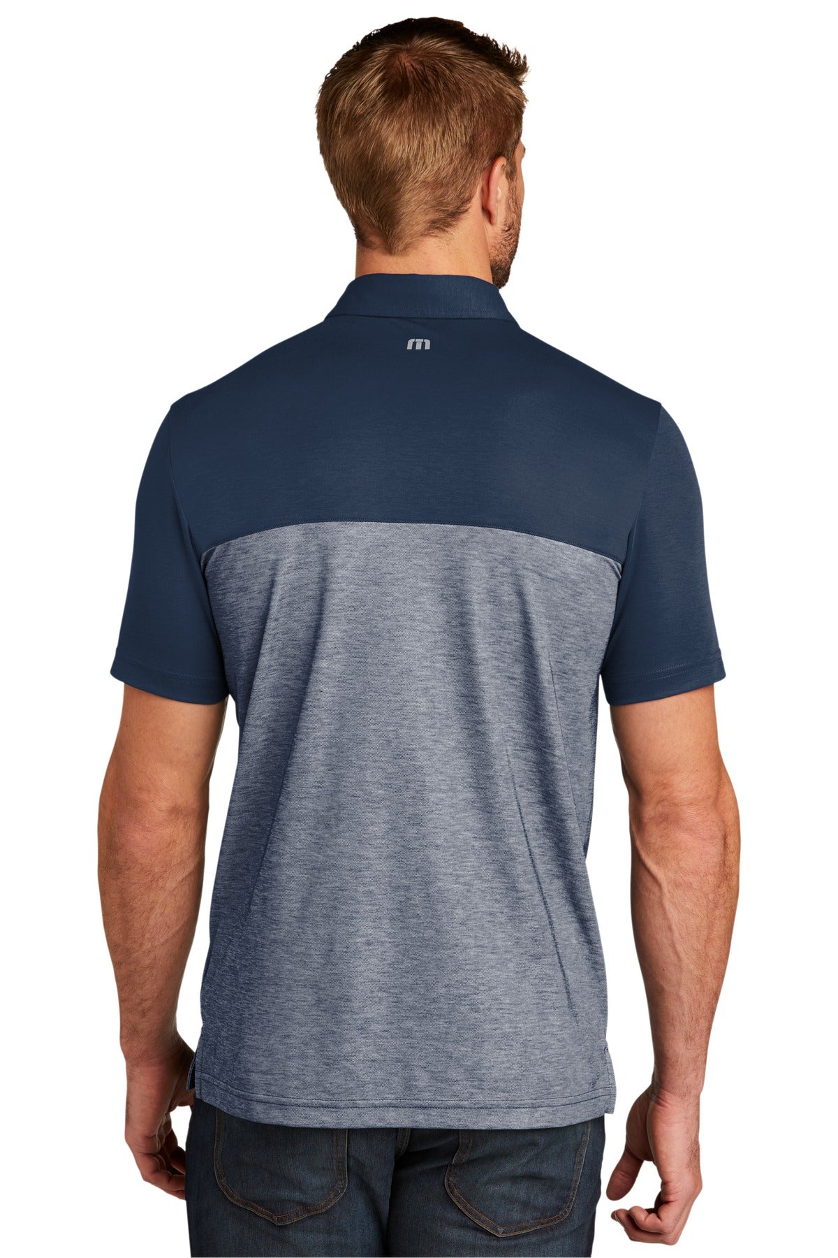 Custom Embroidered TravisMathew Oceanside Blocked Polo. TM1MU414,Blue Nights/ Blue Nights Heather