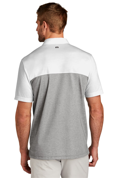 Custom Embroidered TravisMathew Oceanside Blocked Polo. TM1MU414,White/ Quiet Shade Grey Heather