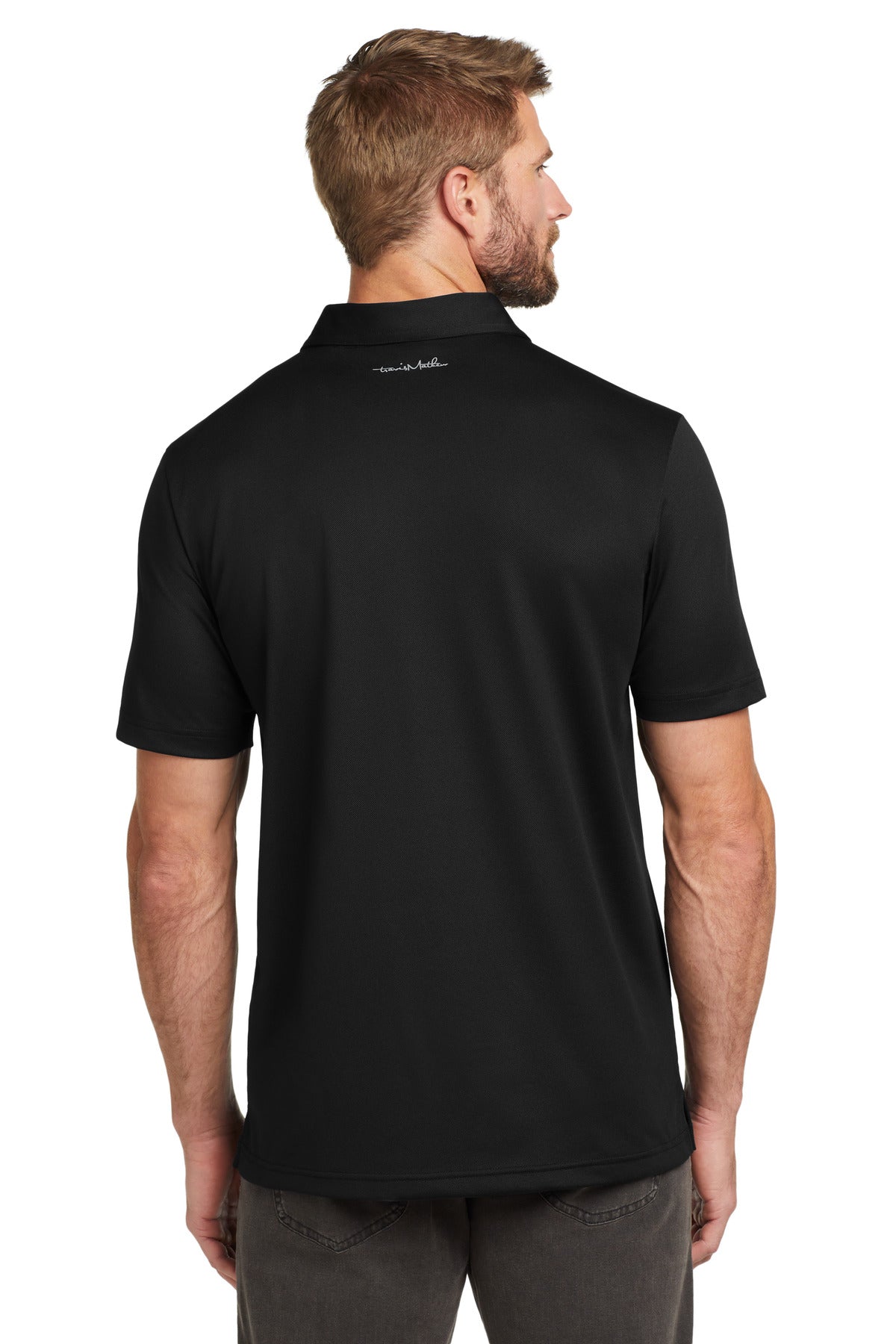 Custom Embroidered TravisMathew Cabana Chest Stripe Polo. TM1MU416,Black