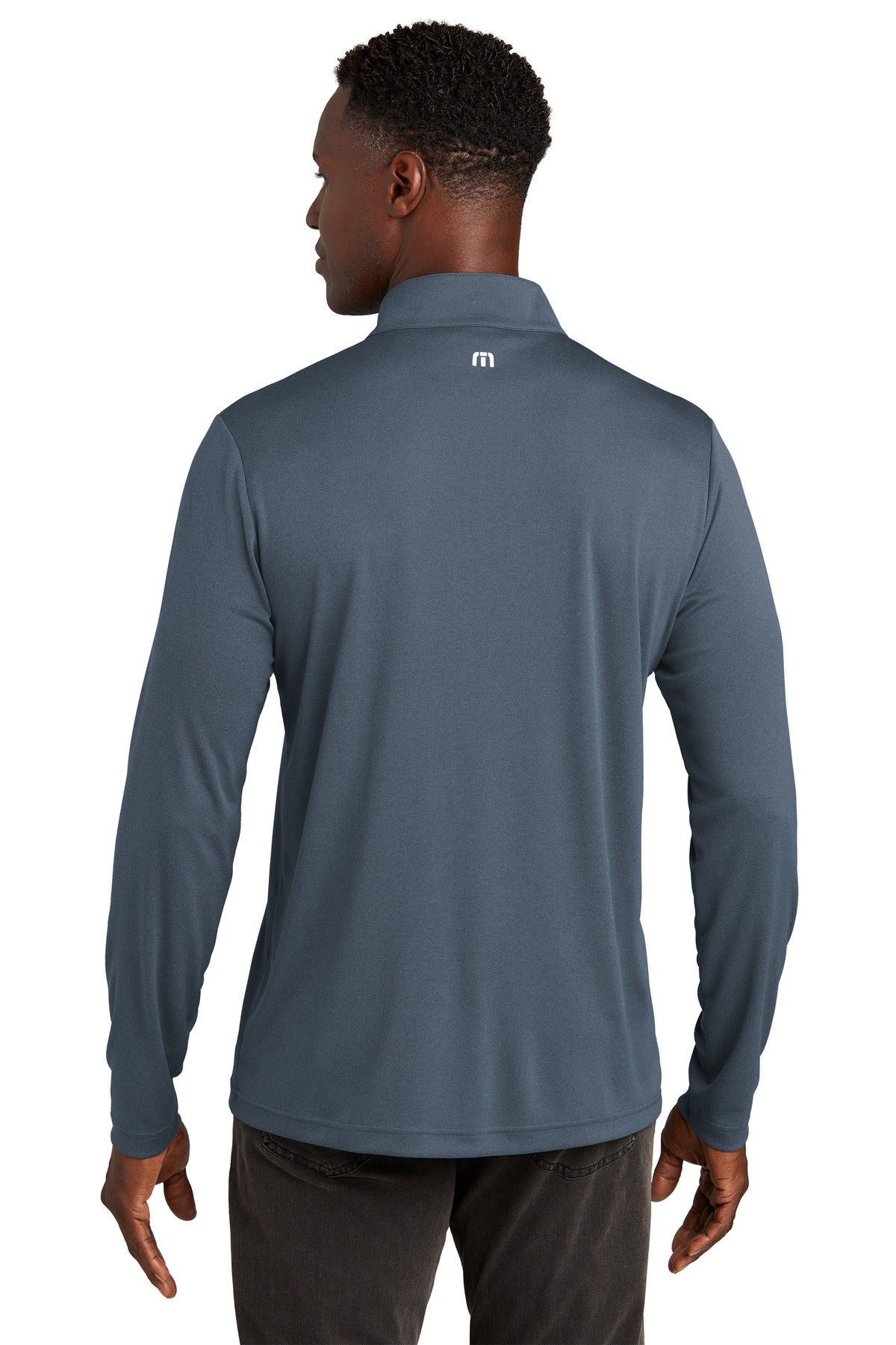 Custom Embroidered TravisMathew Coto Performance 1/4-Zip TM1MY397,Vintage Indigo/ Black
