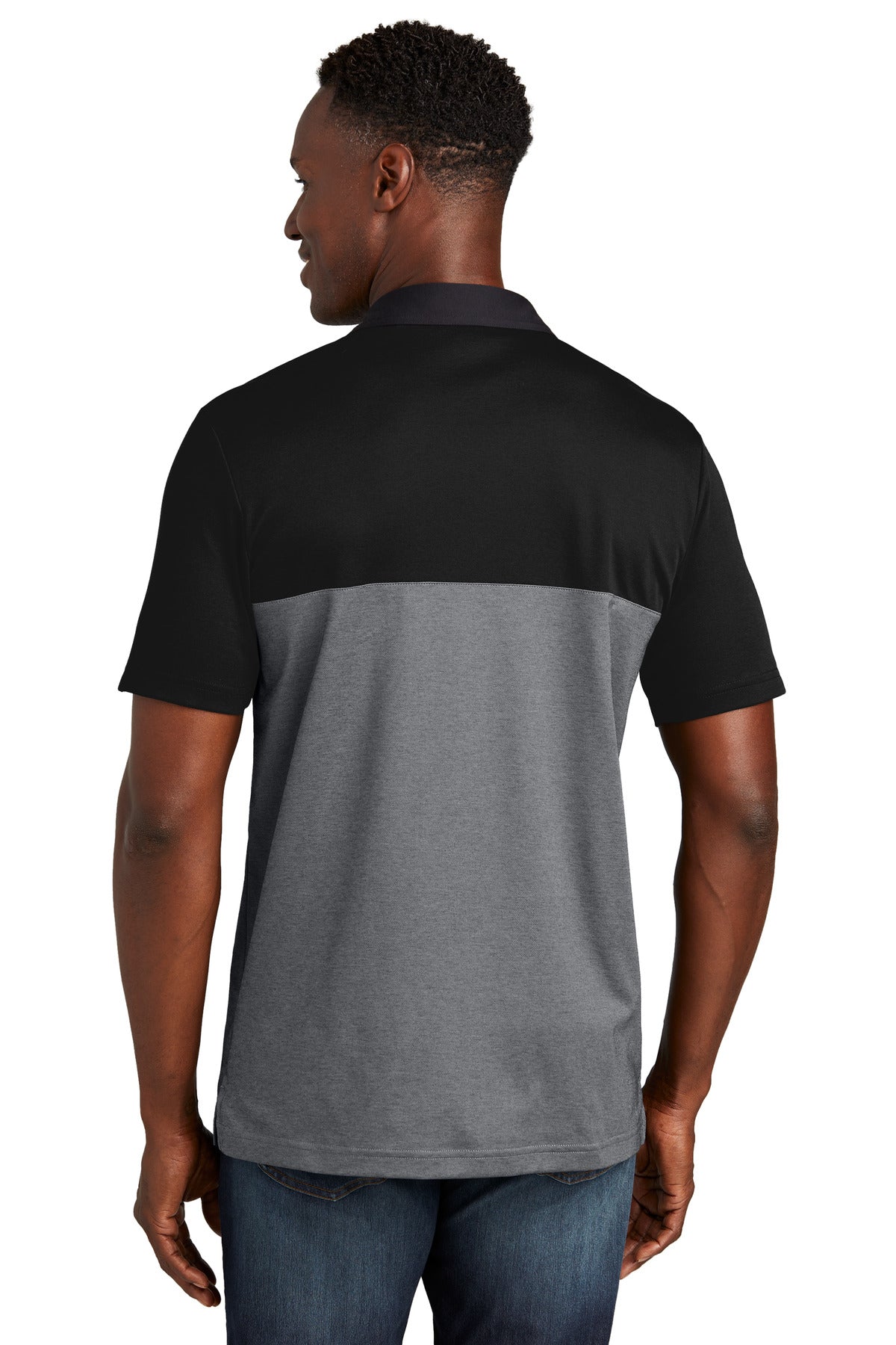 Custom Embroidered TravisMathew Sunset Blocked Polo TM1MY401,Black/ Dark Grey Heather