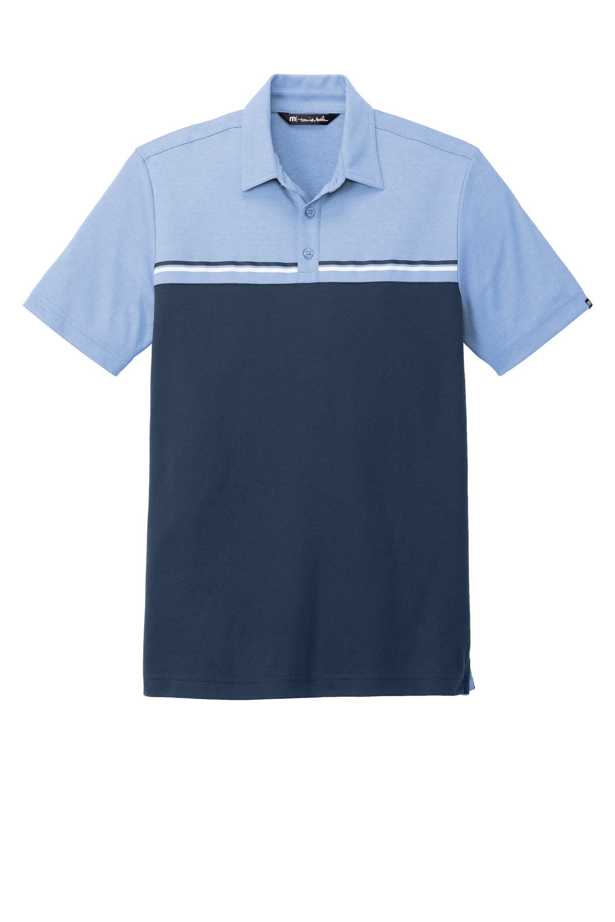 Custom Embroidered TravisMathew Polos/Knits in Riviera Heather/ Blue Nights