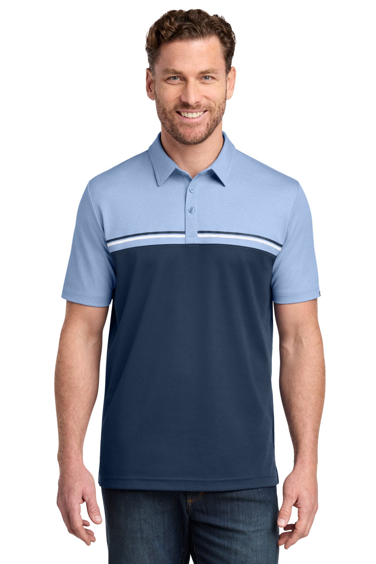 Custom Embroidered TravisMathew Polos/Knits in Riviera Heather/ Blue Nights
