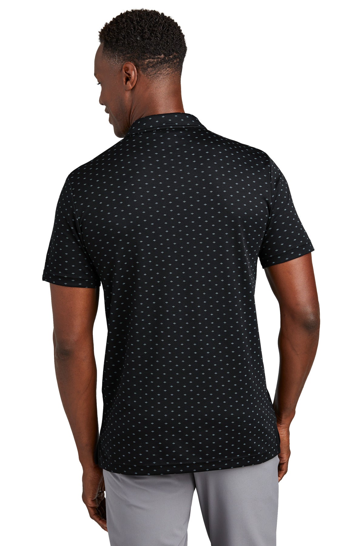 Custom Embroidered TravisMathew Oceanside Geo Polo TM1MY403,Black/ Aegean Blue