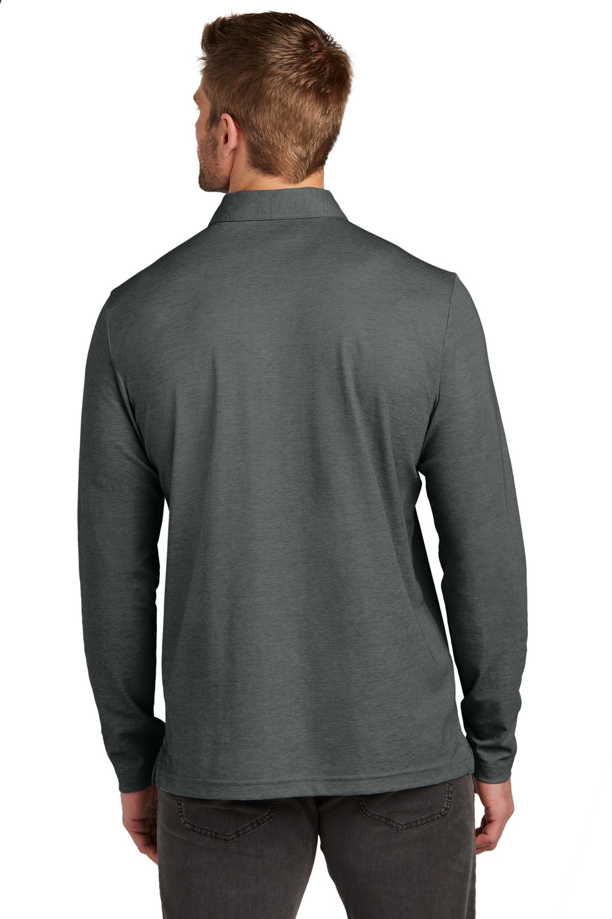 Custom Embroidered TravisMathew Oceanside Heather Long Sleeve Polo TM1MZ343,Black Heather
