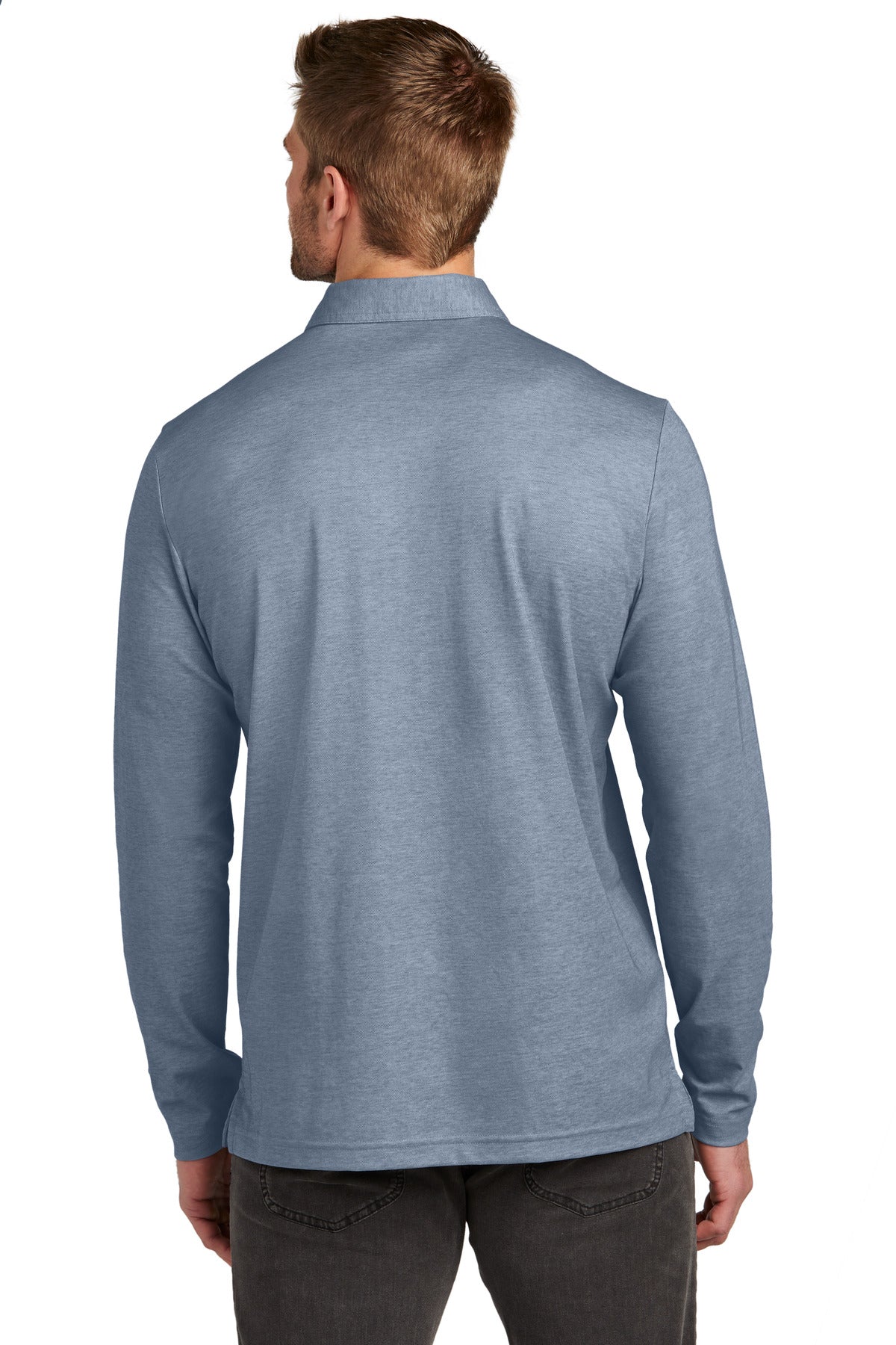 Custom Embroidered TravisMathew Oceanside Heather Long Sleeve Polo TM1MZ343,Blue Nights Heather
