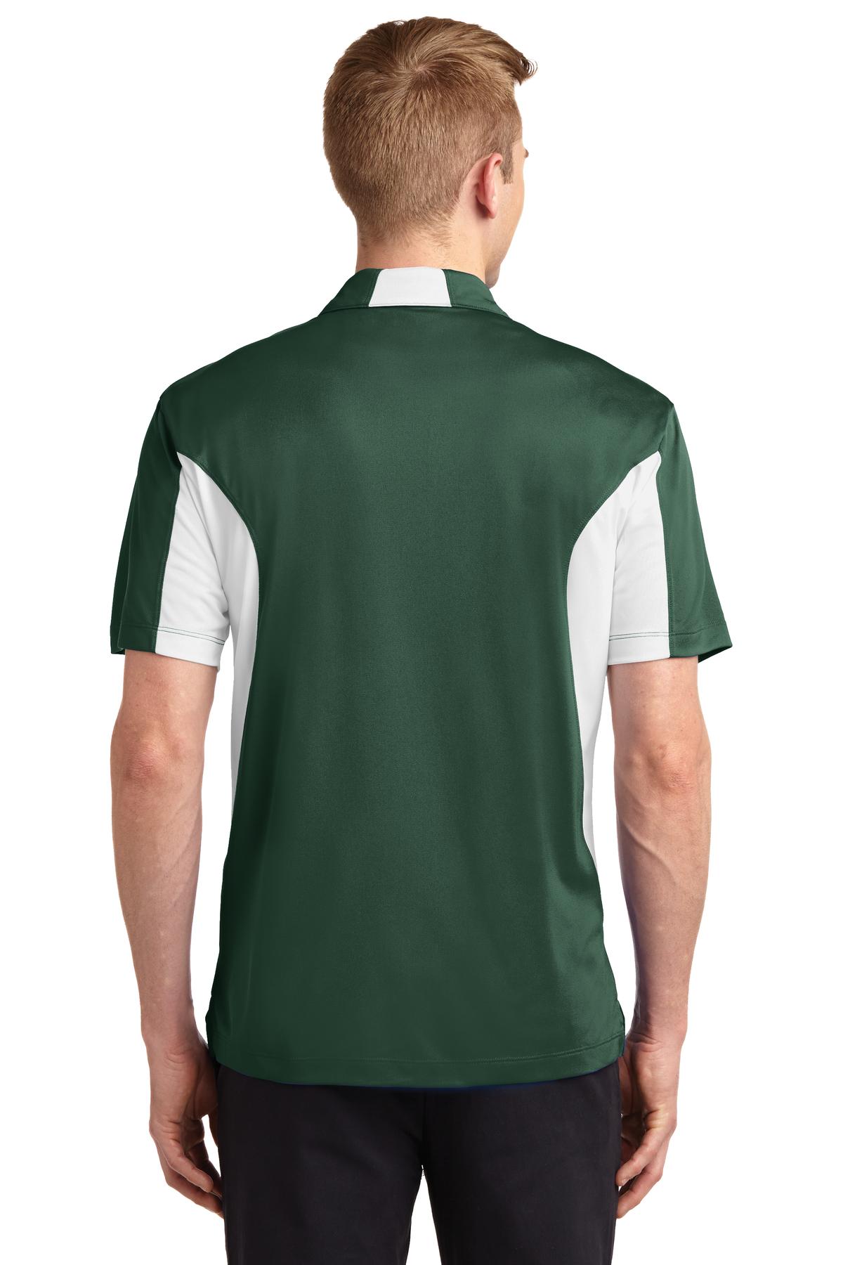 Custom Embroidered Sport-Tek Tall Side Blocked Micropique Sport-Wick Polo. TST655,Forest Green/ White