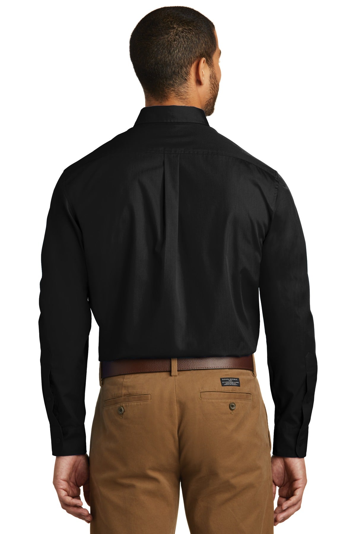 Custom Embroidered Port Authority Tall Long Sleeve Carefree Poplin Shirt. TW100,Deep Black