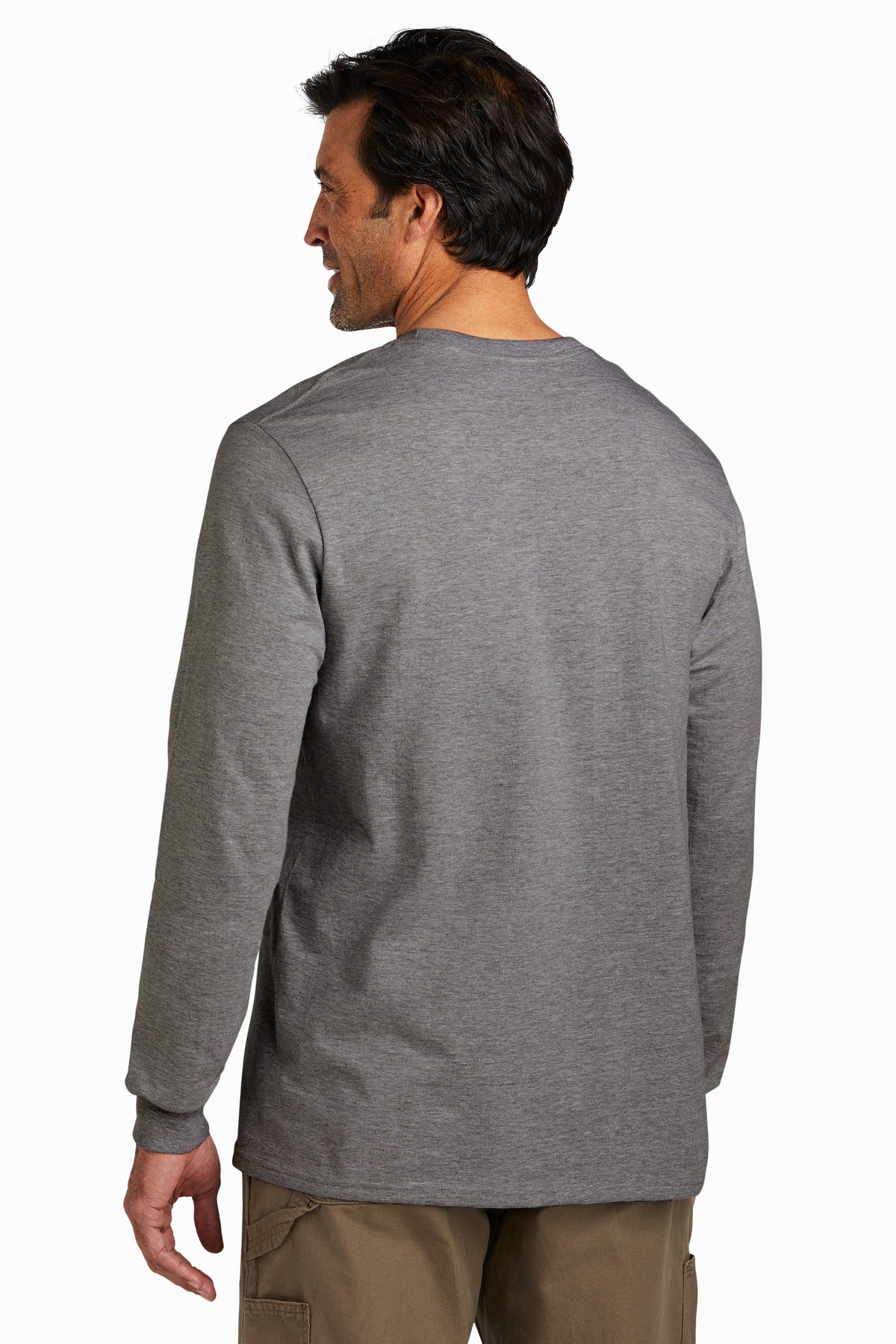 Custom Embroidered Volunteer Knitwear Chore Long Sleeve Tee VL60LS,Dark Heather Grey