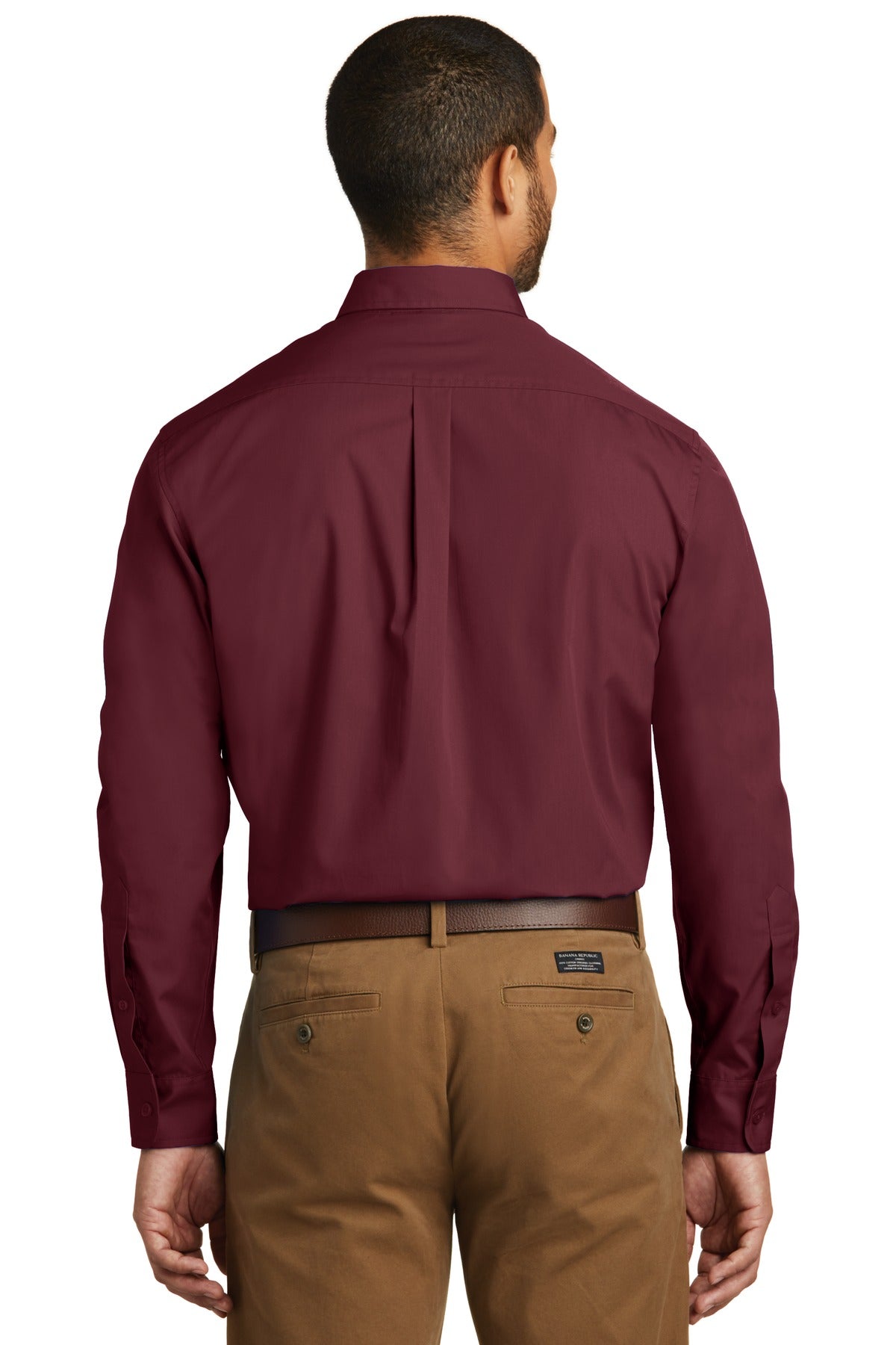 Custom Embroidered Port Authority Long Sleeve Carefree Poplin Shirt. W100,Burgundy