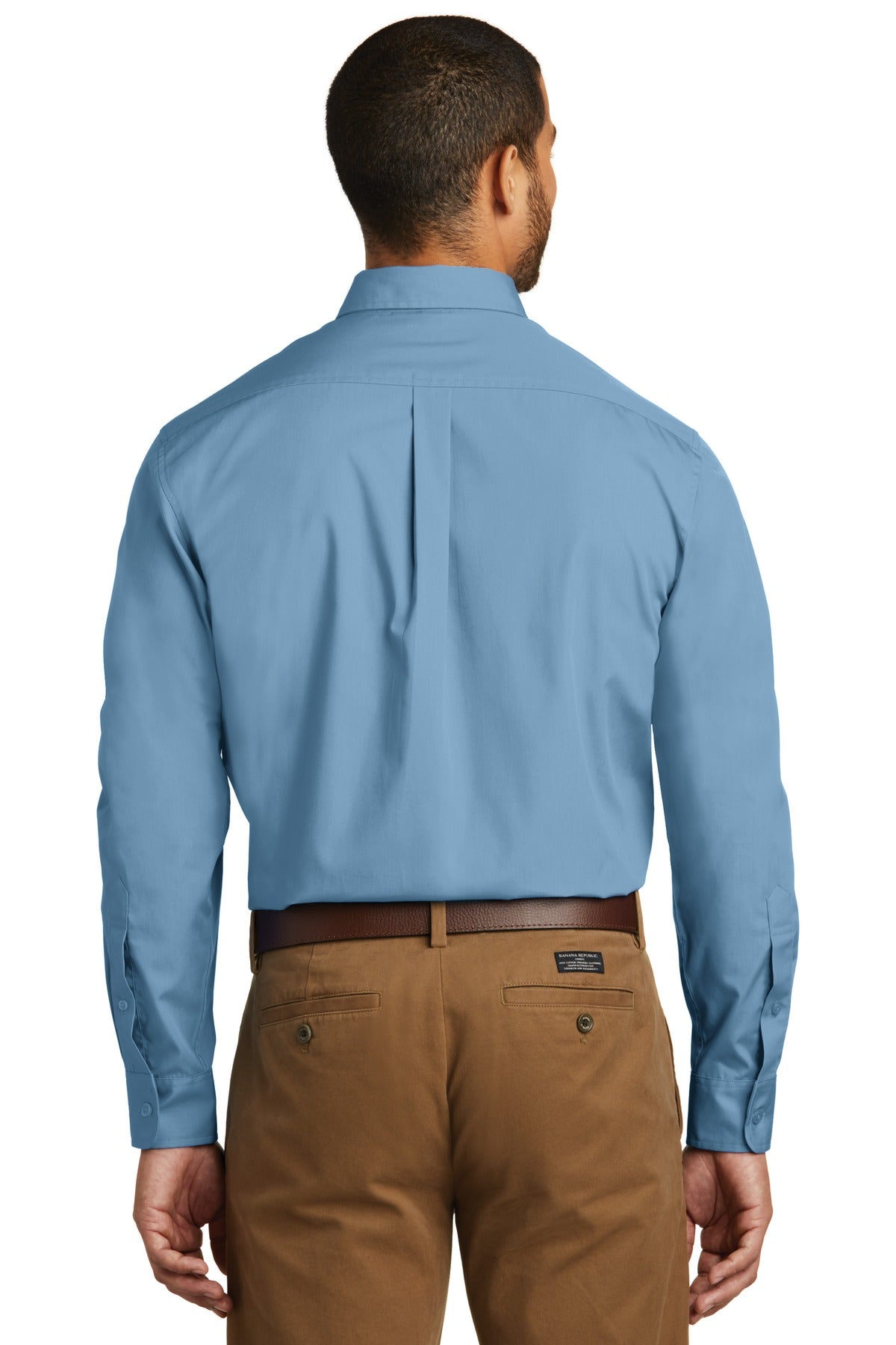 Custom Embroidered Port Authority Long Sleeve Carefree Poplin Shirt. W100,Carolina Blue
