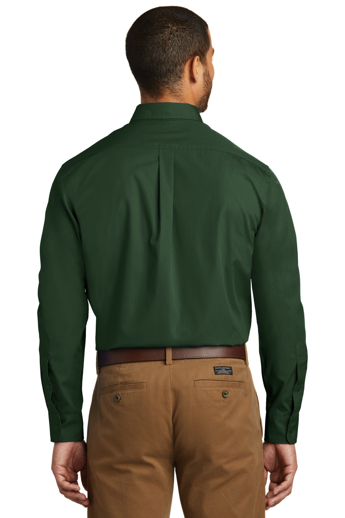 Custom Embroidered Port Authority Long Sleeve Carefree Poplin Shirt. W100,Deep Forest Green