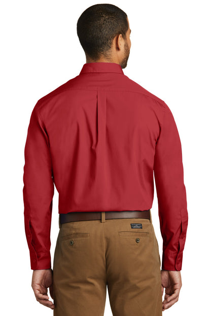 Custom Embroidered Port Authority Long Sleeve Carefree Poplin Shirt. W100,Rich Red