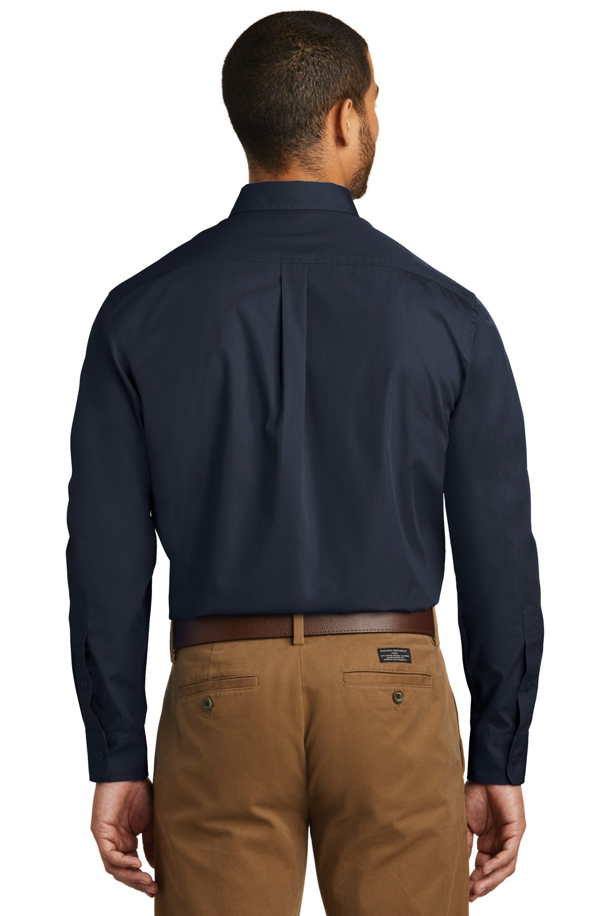 Custom Embroidered Port Authority Long Sleeve Carefree Poplin Shirt. W100,River Blue Navy