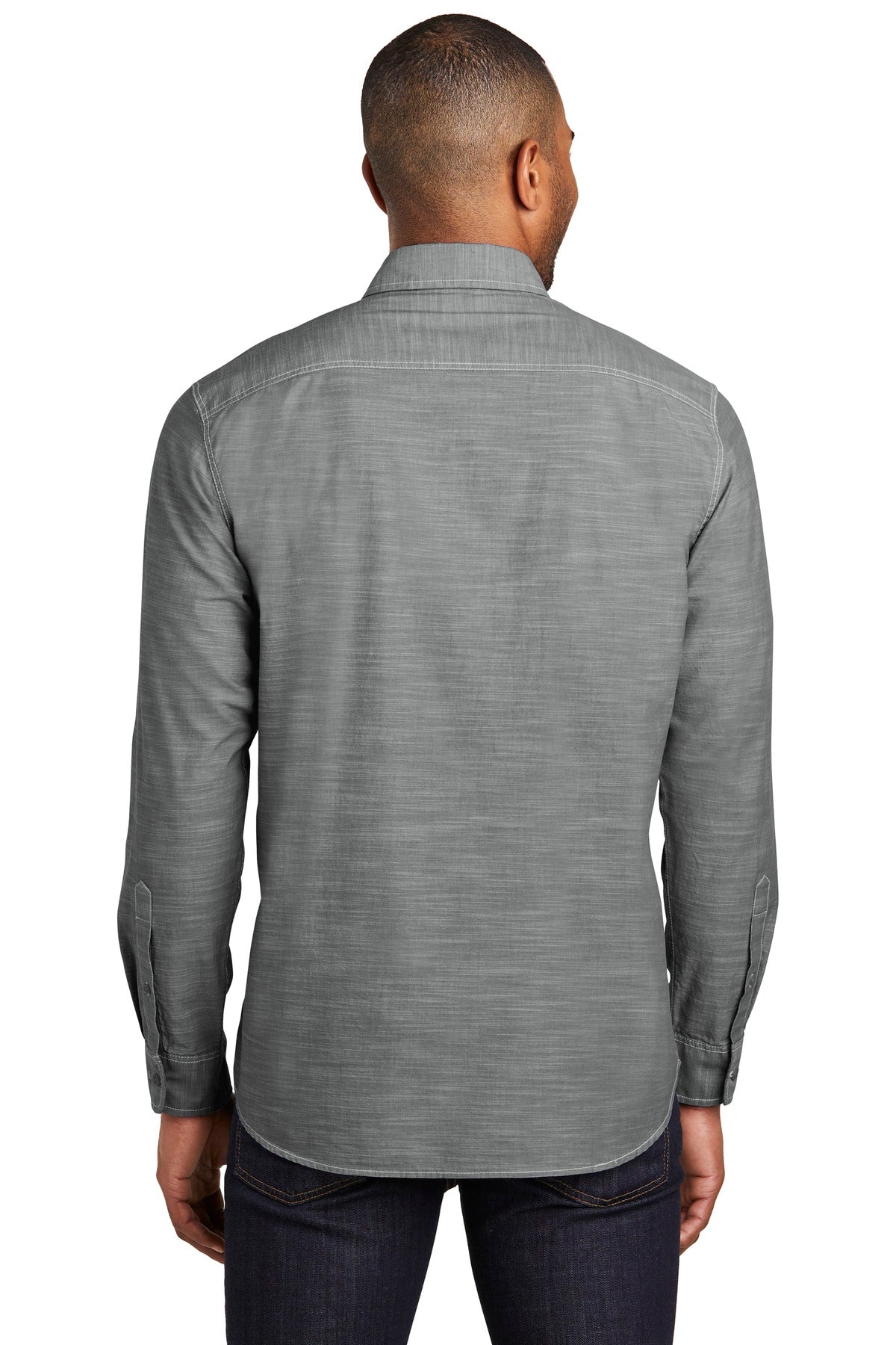 Custom Embroidered Port Authority Slub Chambray Shirt. W380,Grey
