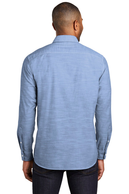 Custom Embroidered Port Authority Slub Chambray Shirt. W380,Light Blue