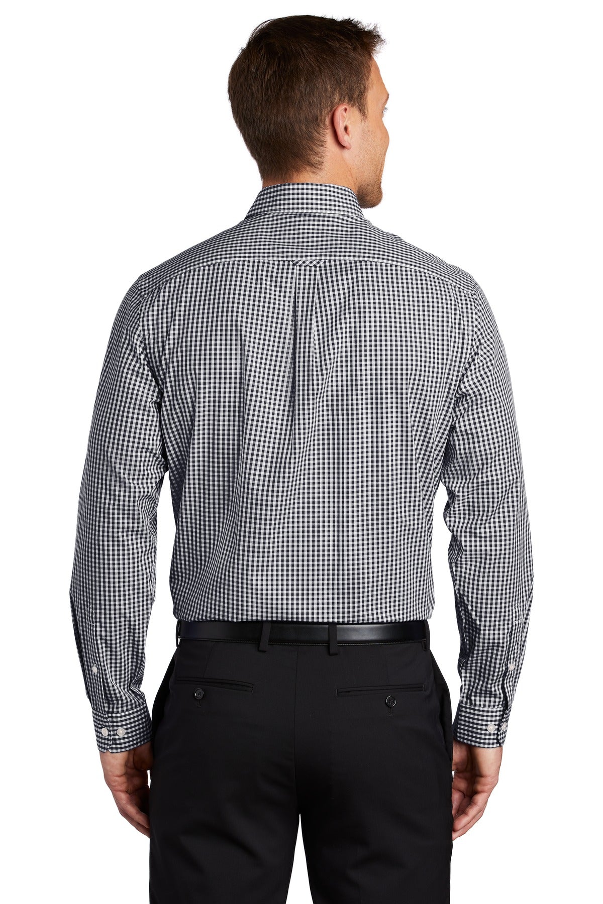 Custom Embroidered Port Authority  Broadcloth Gingham Easy Care Shirt W644,Black/ White