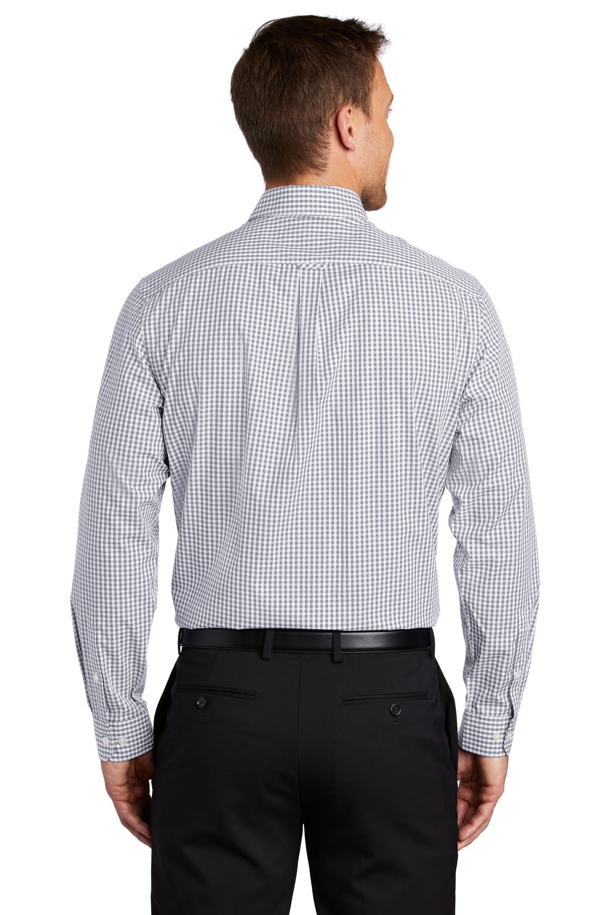 Custom Embroidered Port Authority  Broadcloth Gingham Easy Care Shirt W644,Gusty Grey/ White