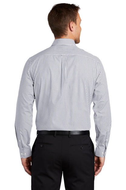 Custom Embroidered Port Authority  Broadcloth Gingham Easy Care Shirt W644,Gusty Grey/ White