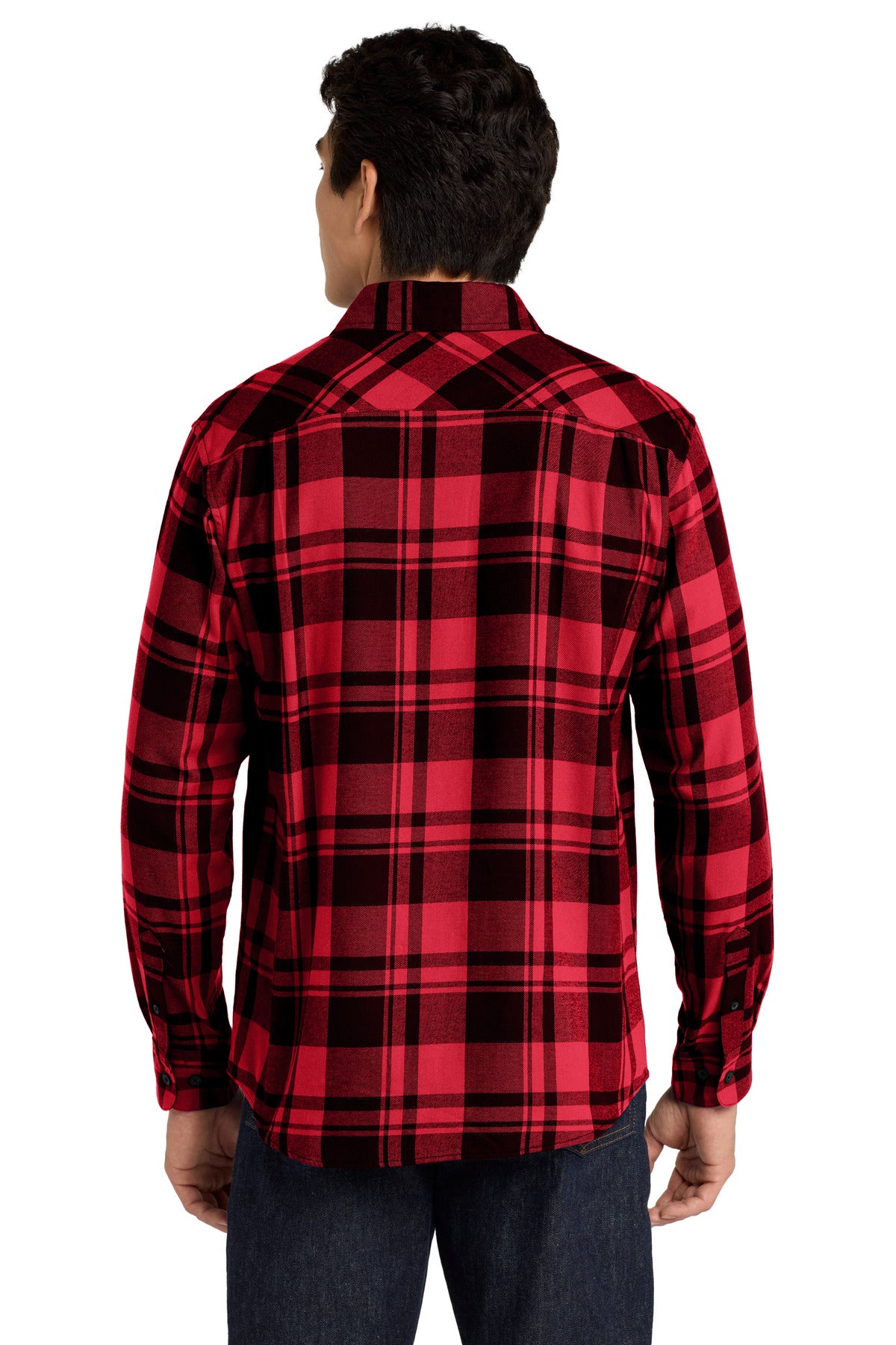 Custom Embroidered Port Authority Plaid Flannel Shirt. W668,Engine Red/ Black