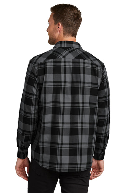Custom Embroidered Port Authority Plaid Flannel Shirt. W668,Grey/ Black