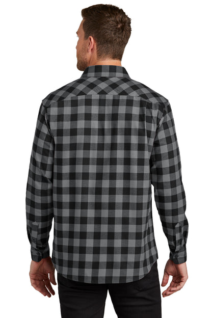 Custom Embroidered Port Authority Plaid Flannel Shirt. W668,Grey/ Black Buffalo Check