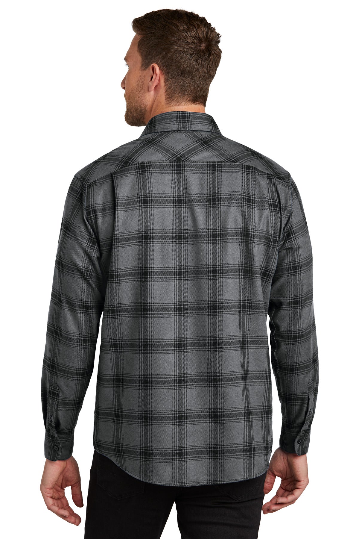 Custom Embroidered Port Authority Plaid Flannel Shirt. W668,Grey/ Black Open Plaid