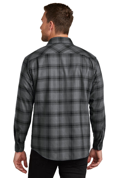 Custom Embroidered Port Authority Plaid Flannel Shirt. W668,Grey/ Black Open Plaid