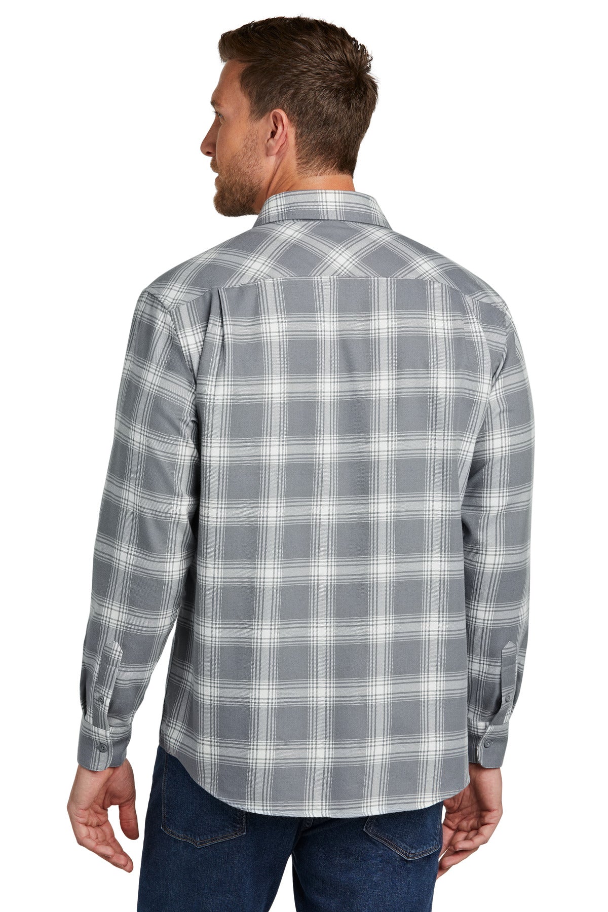Custom Embroidered Port Authority Plaid Flannel Shirt. W668,Grey/ Cream Open Plaid