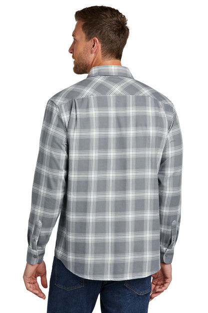 Custom Embroidered Port Authority Plaid Flannel Shirt. W668,Grey/ Cream Open Plaid