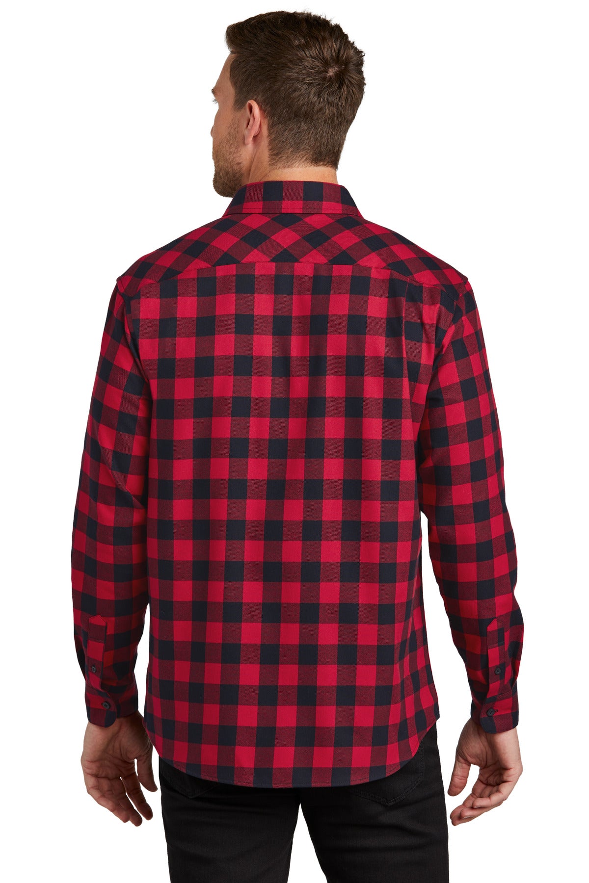 Custom Embroidered Port Authority Plaid Flannel Shirt. W668,Red/ Black Buffalo Check