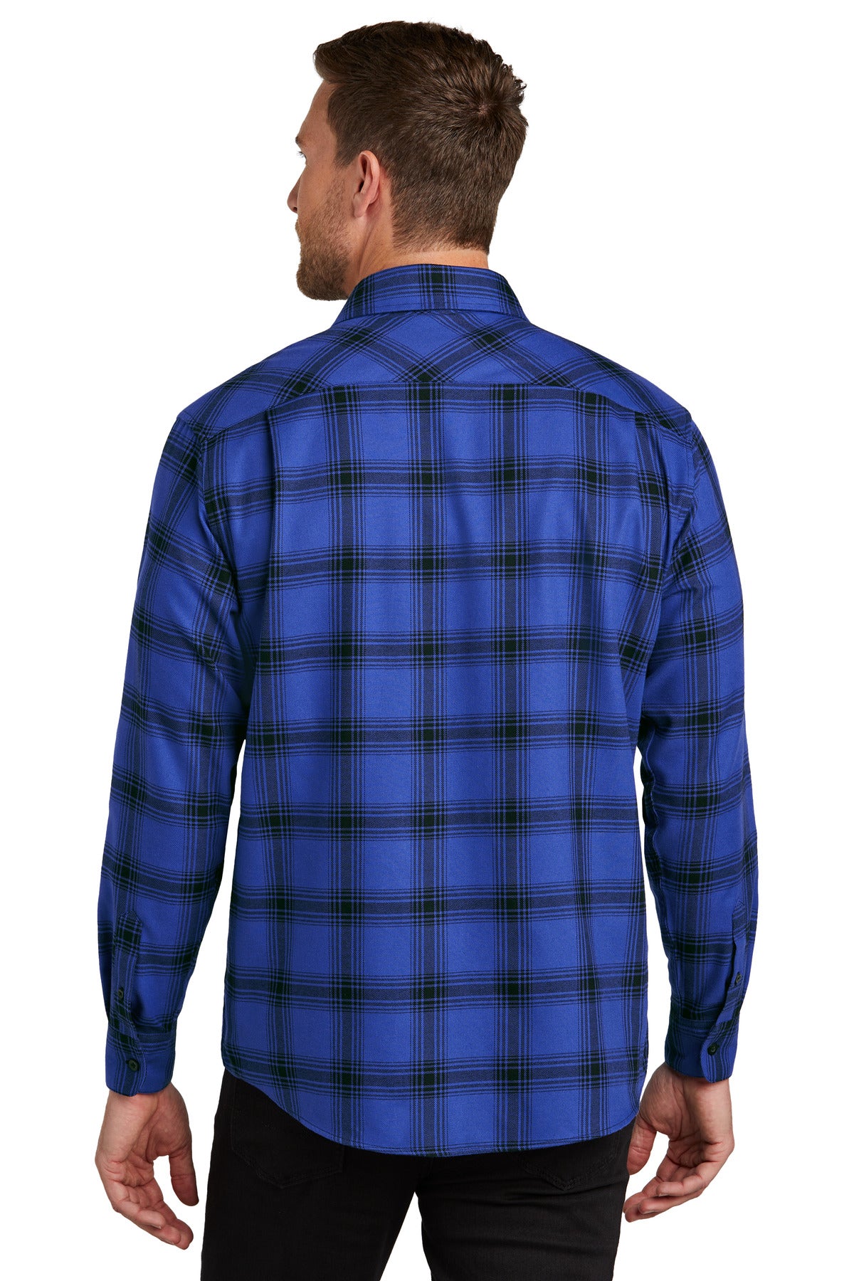 Custom Embroidered Port Authority Plaid Flannel Shirt. W668,Royal/ Black Open Plaid