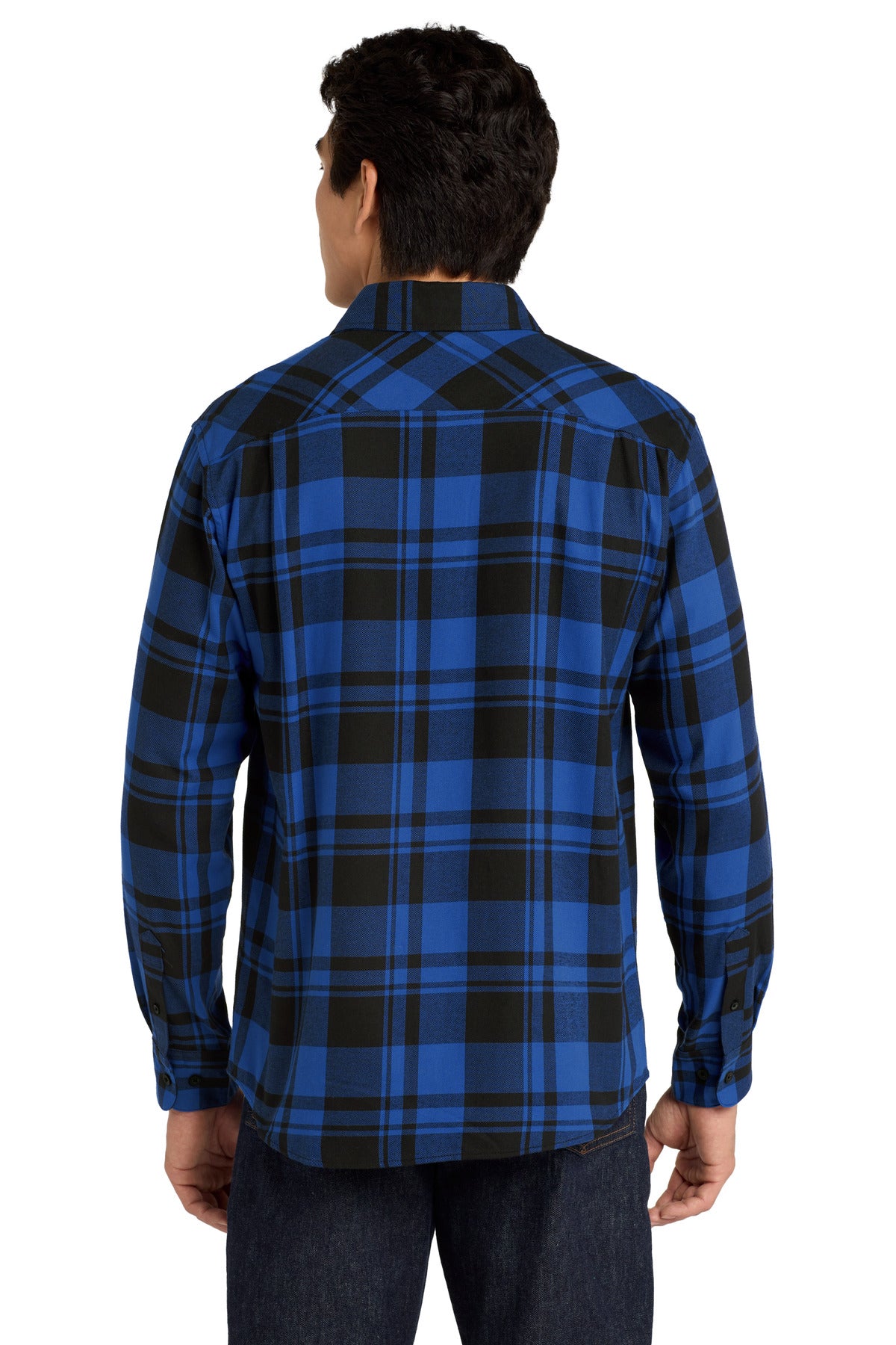 Custom Embroidered Port Authority Plaid Flannel Shirt. W668,Royal/ Black