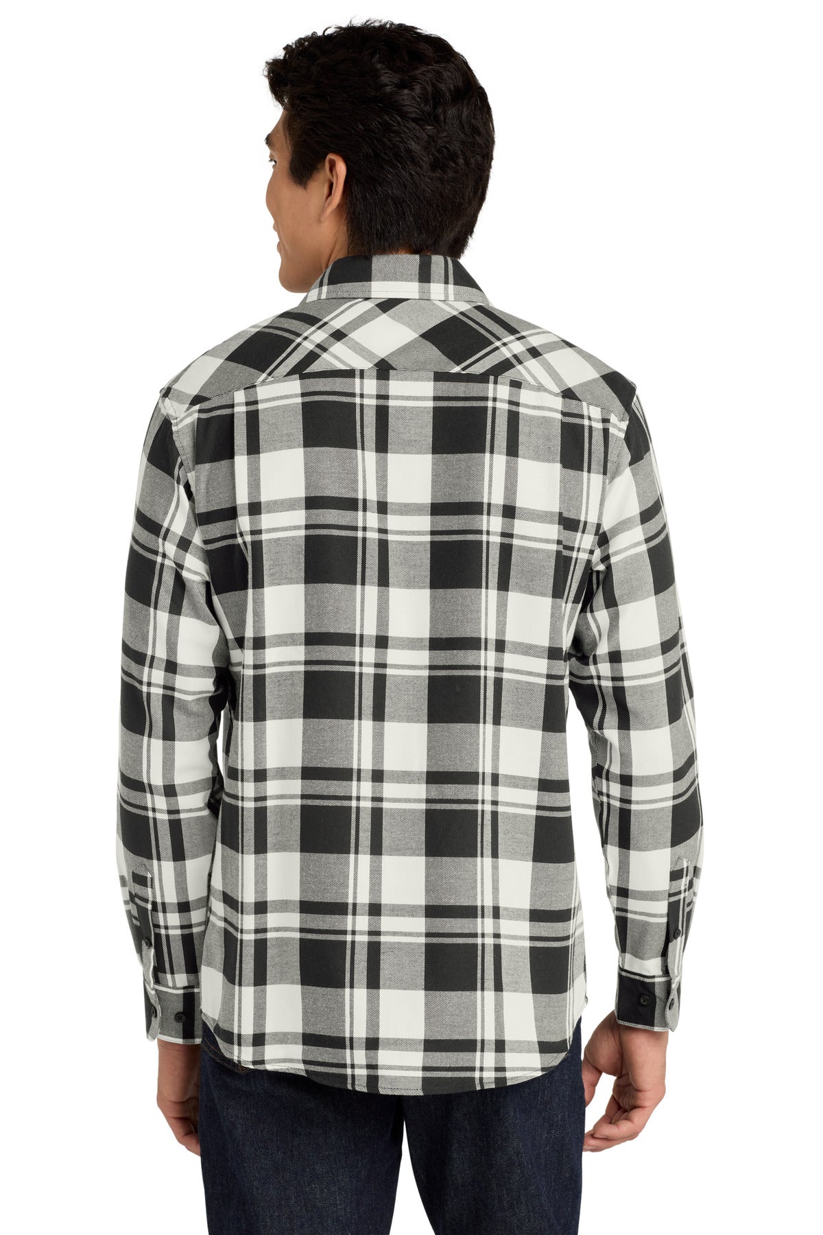 Custom Embroidered Port Authority Plaid Flannel Shirt. W668,Snow White/ Black
