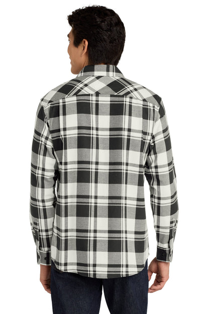 Custom Embroidered Port Authority Plaid Flannel Shirt. W668,Snow White/ Black