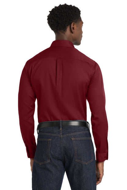 Custom Embroidered Port Authority Long Sleeve SuperPro React Twill Shirt. W808,Burgundy